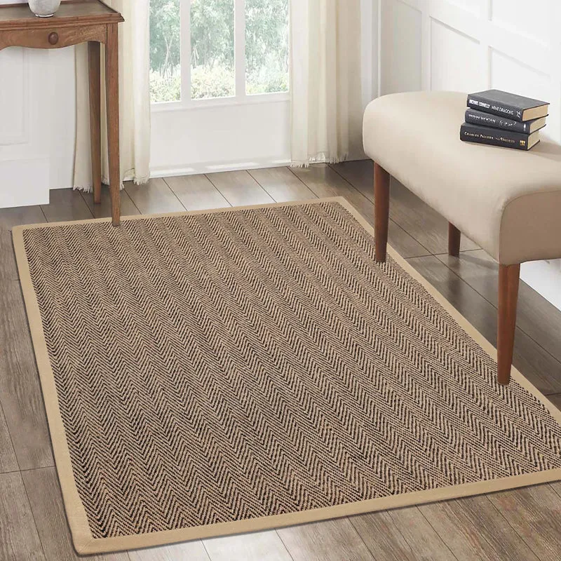 Saral Home ChevronTread Anti-Slip Jute Cotton Area Rug - Black & Beige media 3
