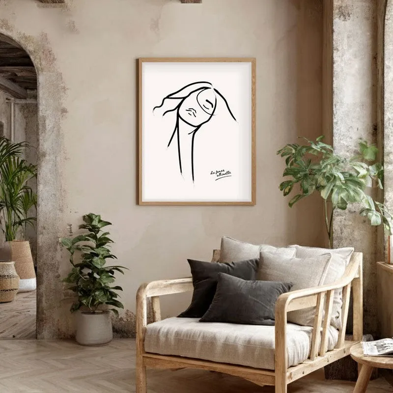Lowered Gaze Canvas Wall Painting With Brown Frame media 5