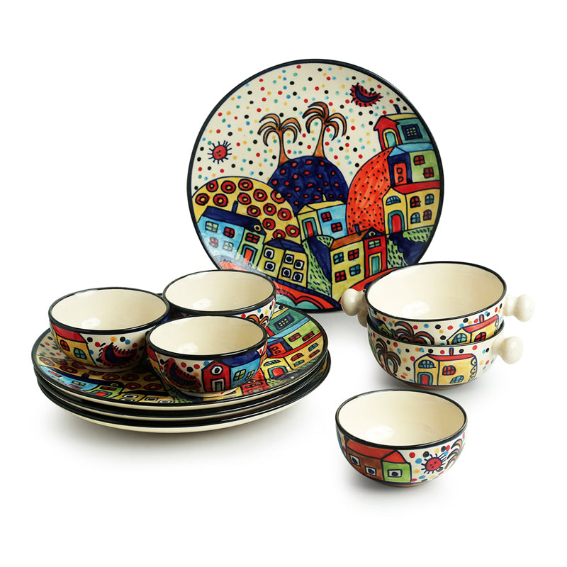 Coastal Cottage Handpainted Ceramic Dinner Set (260 ML) - 10 Piece Set media 3