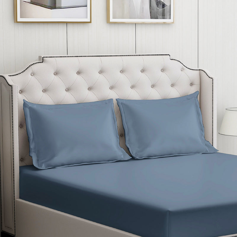 Moonweave Solid Cotton Bedsheet (Slate Blue) - 400 TC media 5