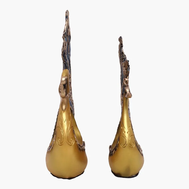 Regal Peacock Polyresin Showpiece (Gold) - Set Of Two media 5
