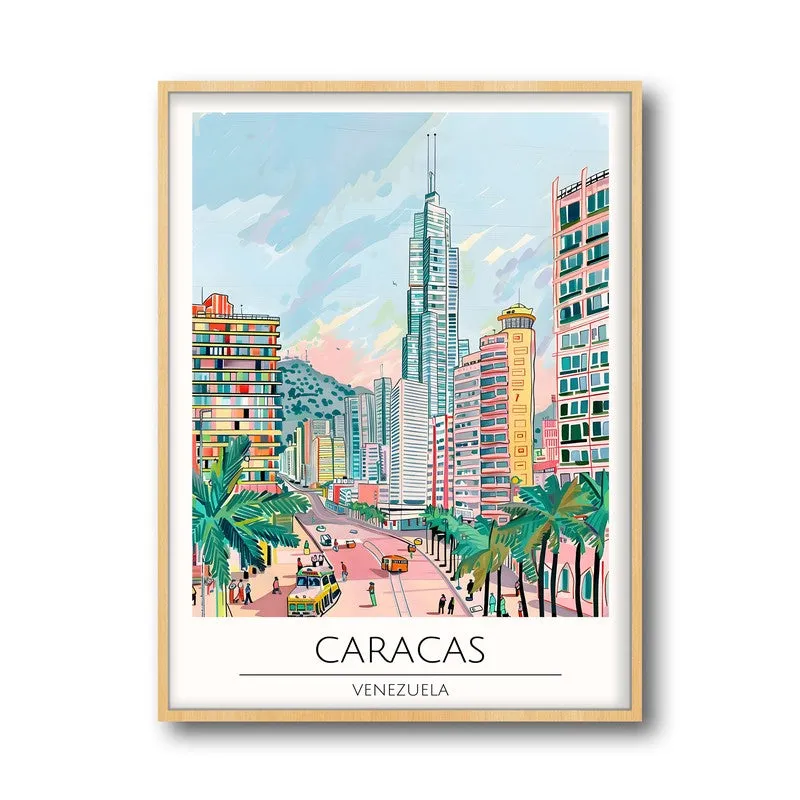 Vintage Caracas Framed Canvas Archival Canvas Wall Painting - Natural Brown Frame media 5