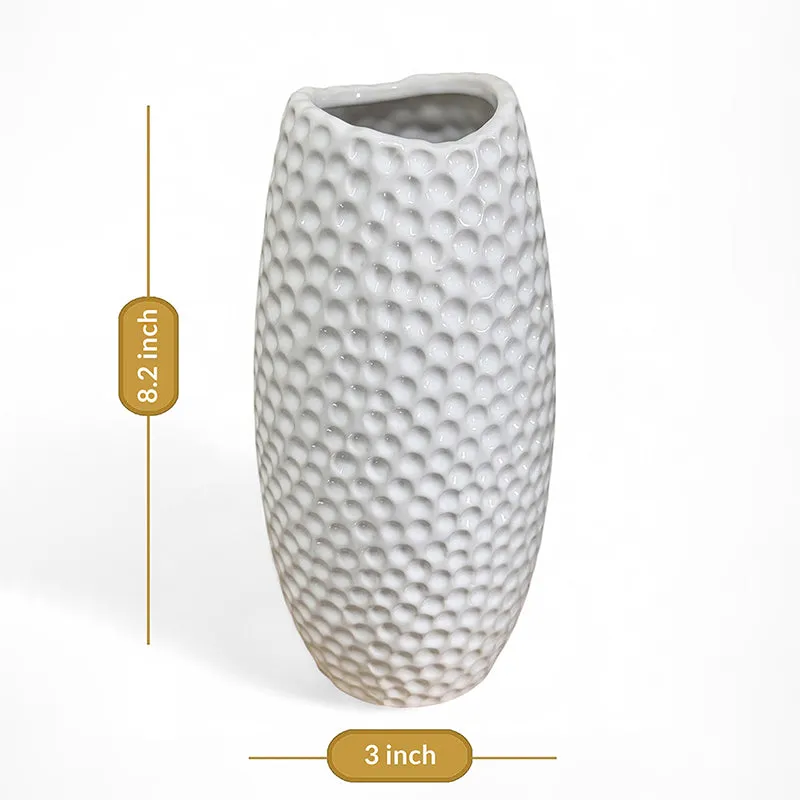 Rain Ridge Textured Ceramic Vase (White) - Medium media 5