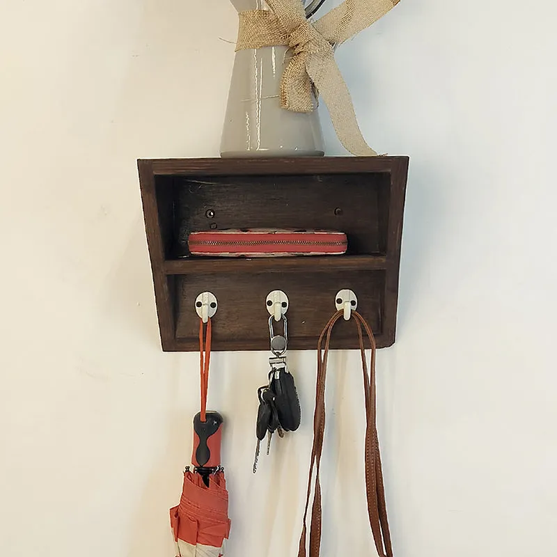 Birchline Wooden Wall Shelf Organiser with Key Holders media 4