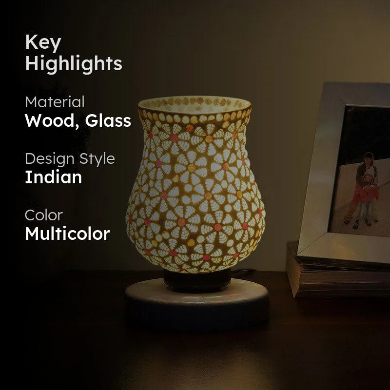 Astriva Mosaic Glass Table Lamp With Wooden Base - Multicolor media 2