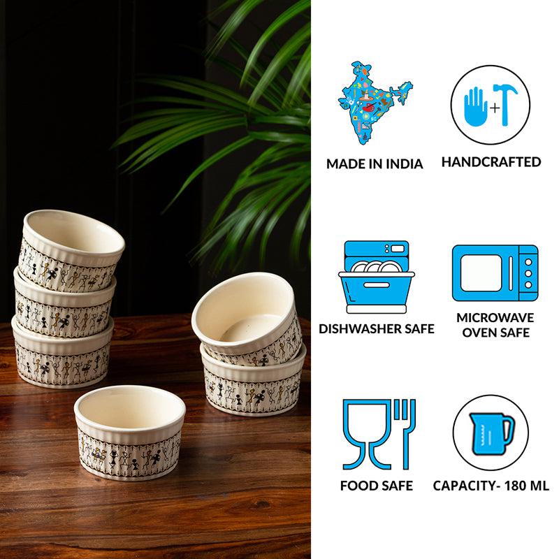 Warli Whirls Handcrafted Ceramic Bowls (180 ML) - Set Of Six media 5