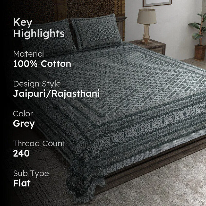 Auraar Cotton Bedsheet (Grey) - 240 TC media 2