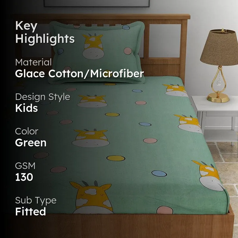 Party Moo Kids Microfiber Bedsheet (Emerald Green) - 130 GSM media 2