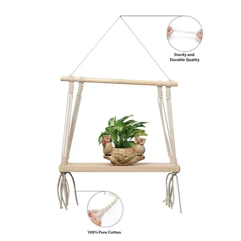 Olive Macrame Hanging Shelf media 4