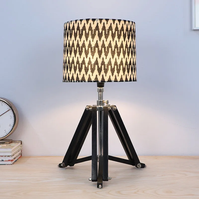 Chevronic Printed Tripod Mango Wood Table Lamp - Black,White media 1