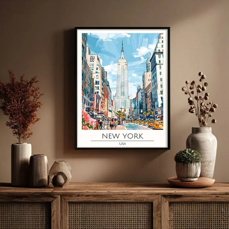 Vintage New York Framed Canvas Wall Painting media 3