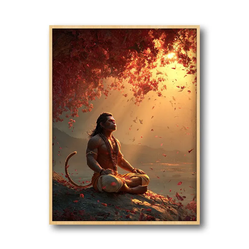 Sri Hanuman Meditating III Archival Paper Wall Art - Natural Brown Frame media 5