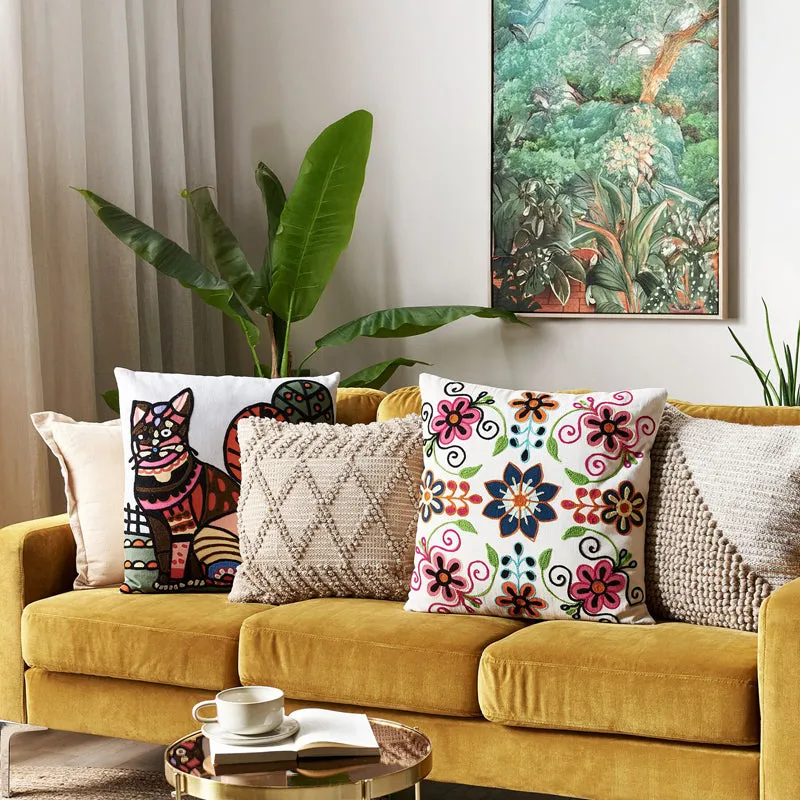 Flora Rangoli Embroidered Cushion Cover media 6