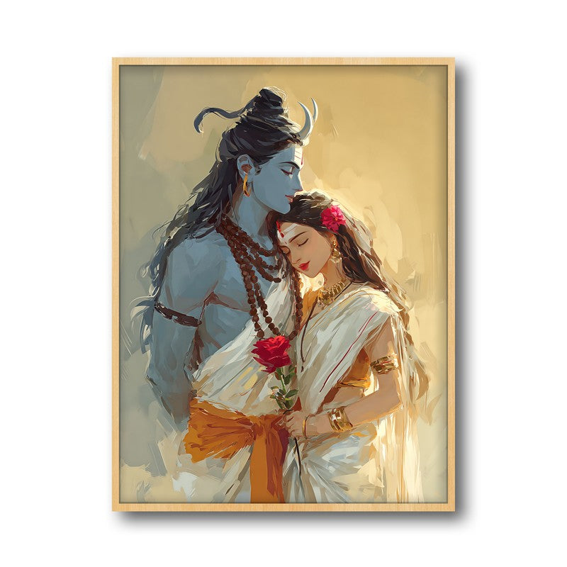 Lord Shiva and Parvati I Archival Paper Wall Art - Natural Brown Frame media 5