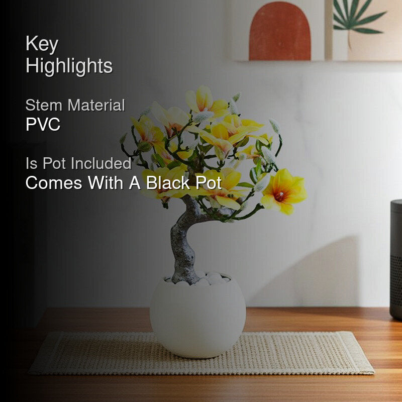 Magnira Artificial Mini Magnolia Tree With Black Plastic Pot (Yellow) - 50 cm media 2