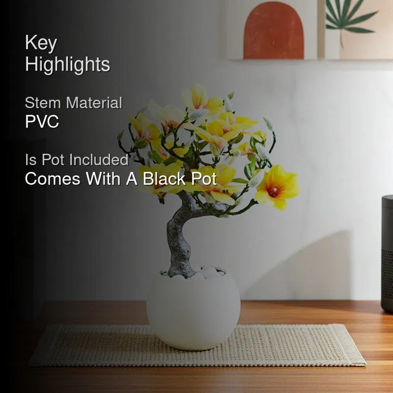 Magnira Artificial Mini Magnolia Tree With Black Plastic Pot (Yellow) - 50 cm media 2
