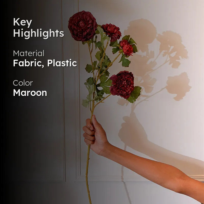 Faux Peony Flower Stick (Maroon) - 35 CM media 2