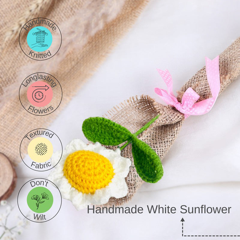 Crochet Handmade Sunflower Bouquet - White media 6
