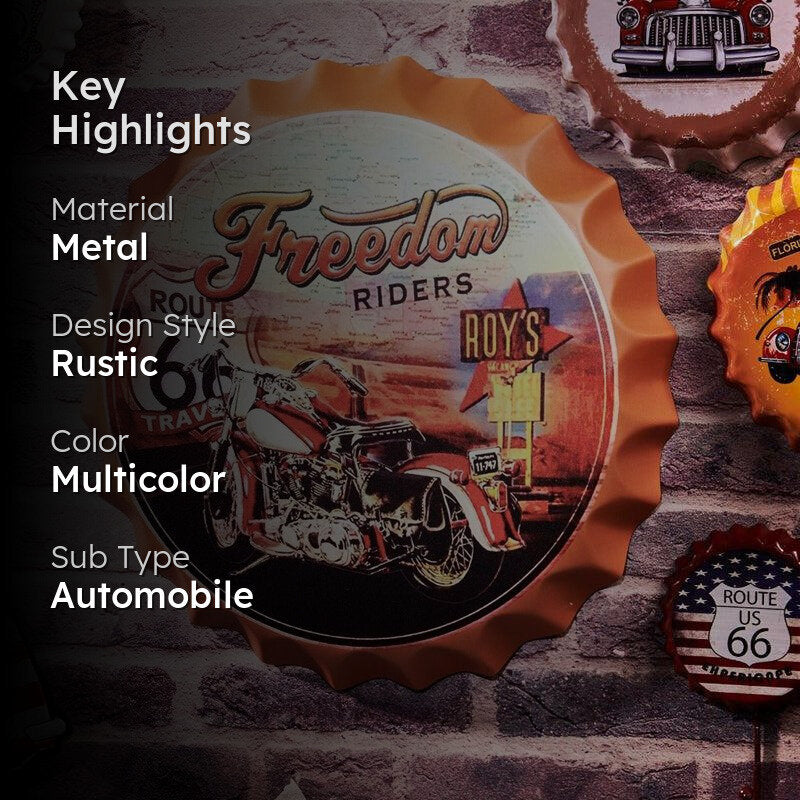 Freedom Rides Route66 Bottle Cap Metal Wall Accent media 2