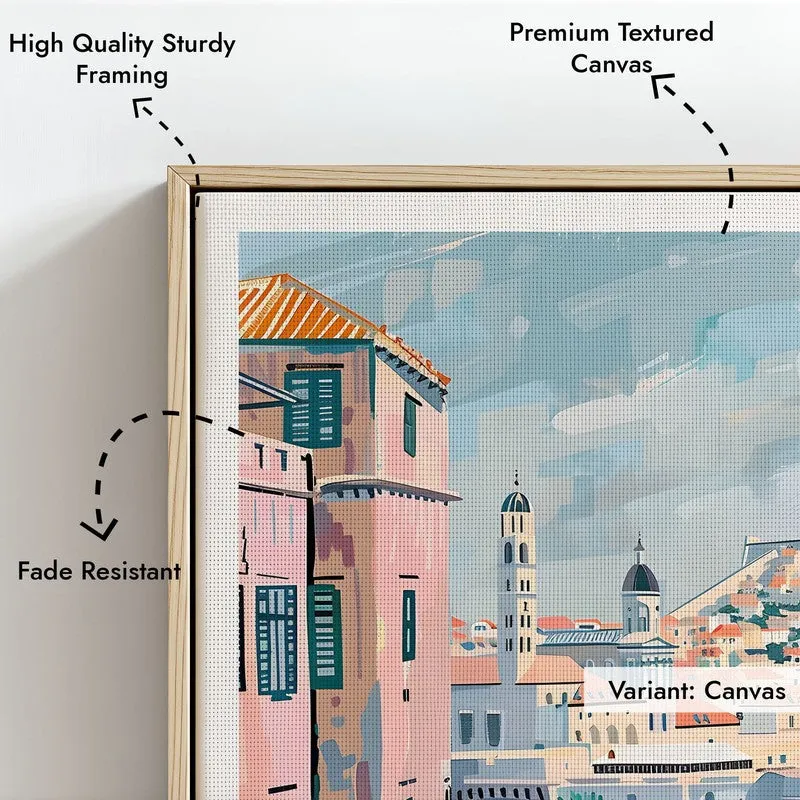 Vintage Dubrovnik Framed Canvas Archival Canvas Wall Painting - Natural Brown Frame media 6
