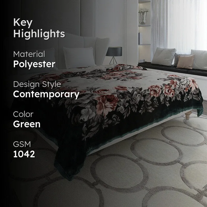 Monte Carlo Midnight Blossom Blanket (Green) - 1042 GSM media 2