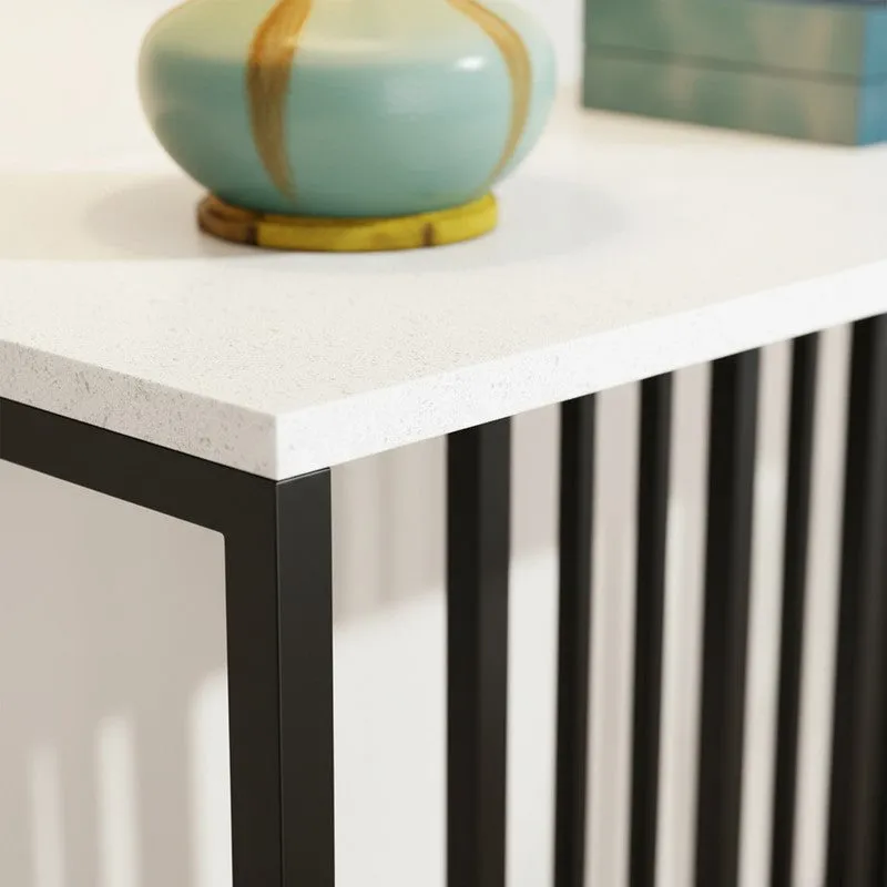 Narrow Long Metal Console Table with White Marble Top (Black) - Large media 3