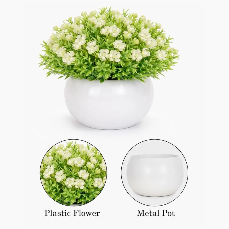 Velvique Artificial Rose Flower Plant With Pot (White,14CM) - Set Of Two media 6