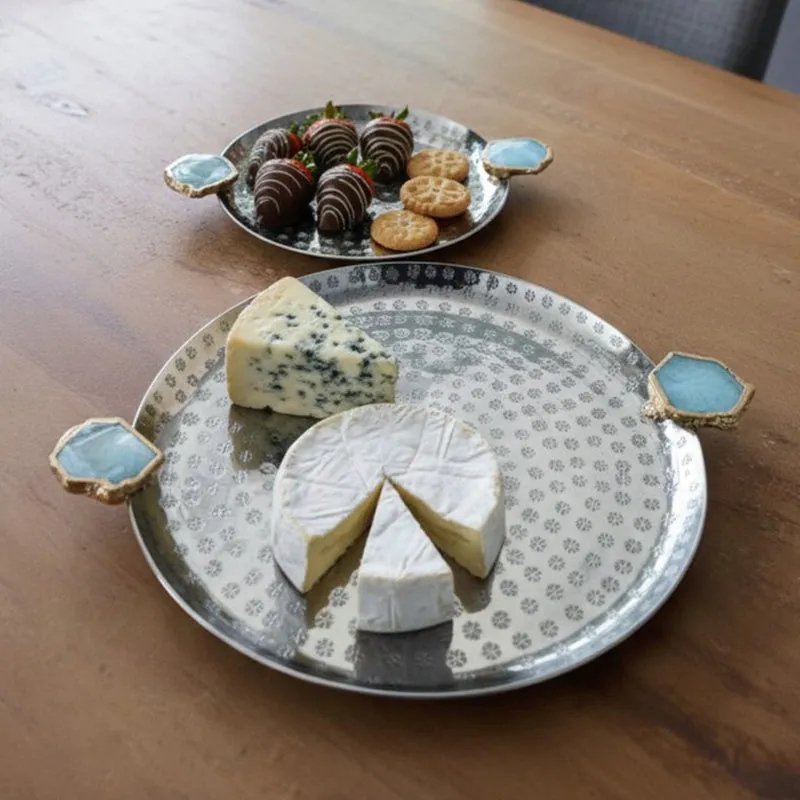 Samitha (Aluminum,Agate) Platter With Agate Decoration (Turquoise) - Set of Two media 1