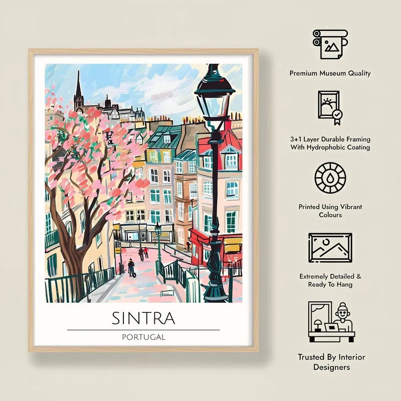 Vintage Sintra Framed Canvas Archival Canvas Wall Painting - Natural Brown Frame media 8
