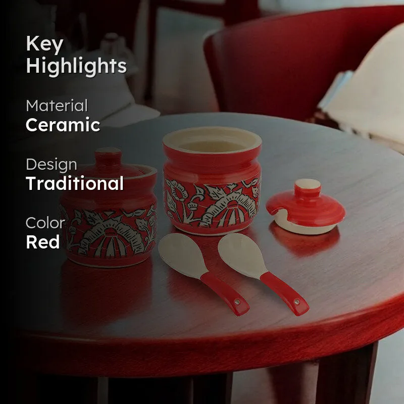 Arraina Ceramic Jar (Red/200 mL) - Four Piece Set media 2