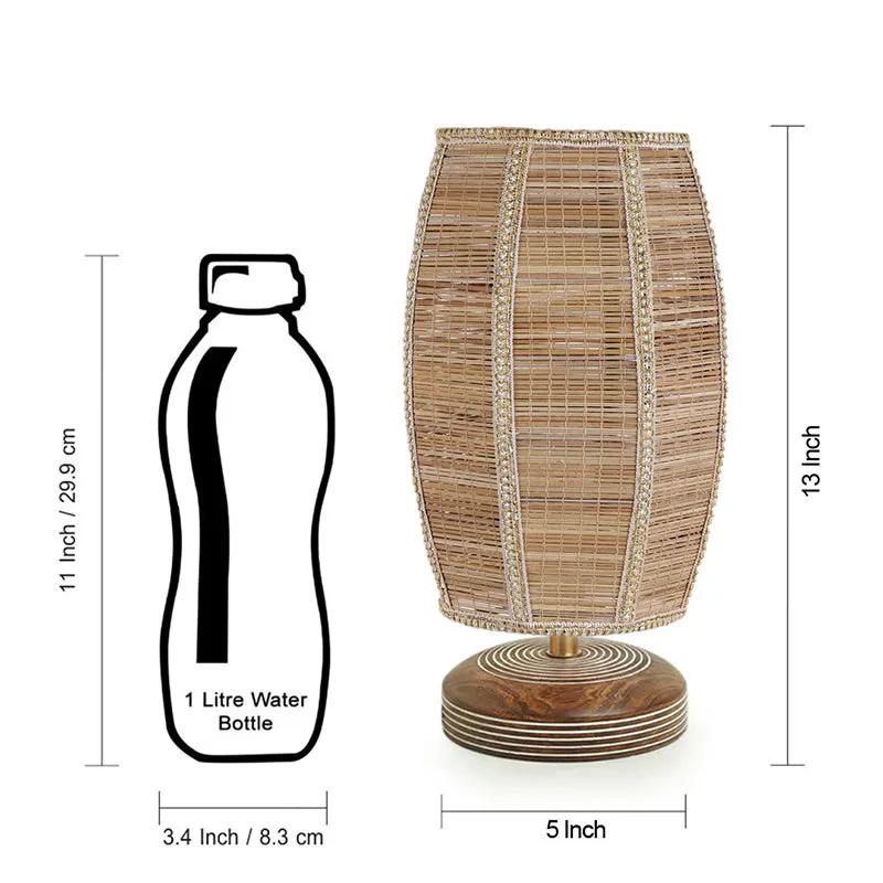 Savera Bamboo Barrel Fabric Table Lamp - Beige media 8