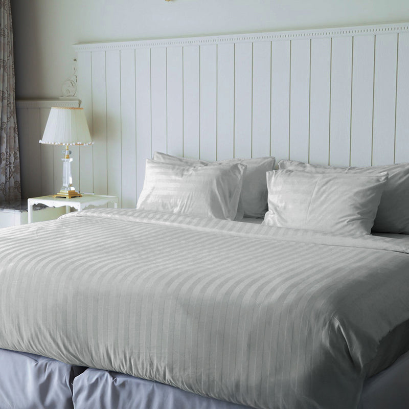 Sleek Loom Striped Cotton Bedsheet (Grey) - 300 TC media 3