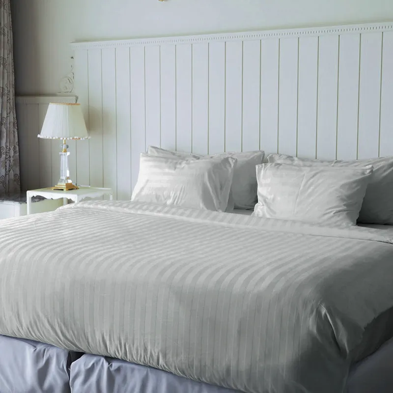 Sleek Loom Striped Cotton Bedsheet (Grey) - 300 TC media 3