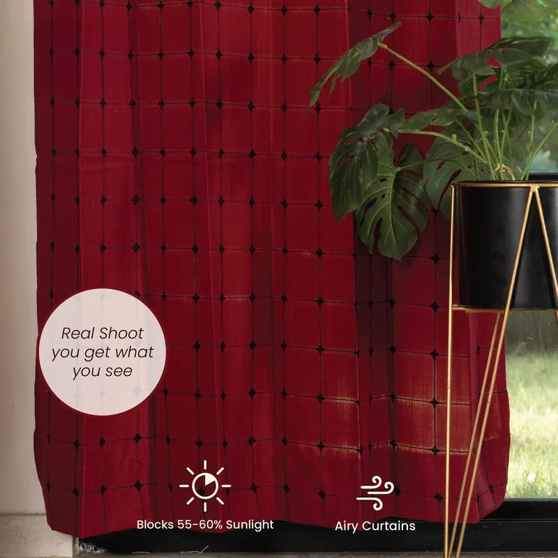 Pixel Checks Cotton Curtain - Maroon media 4