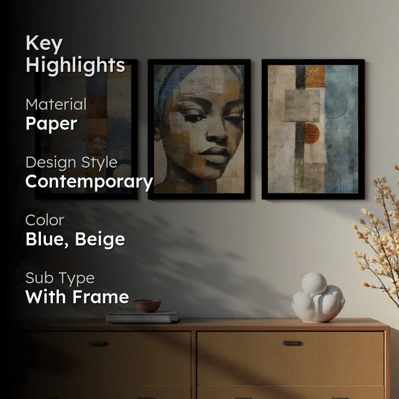 Artistic Soul Paper Wall Painting With Frame - Set Of Three media 2