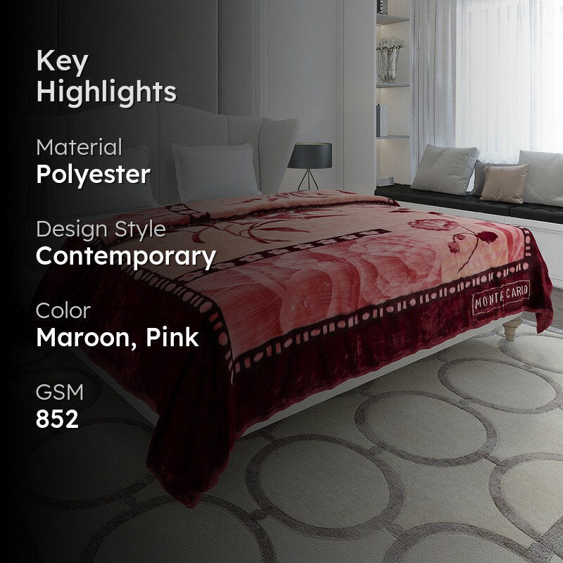 Monte Carlo Crimson Dreamscape Blanket (Maroon,Pink) - 852 GSM media 2