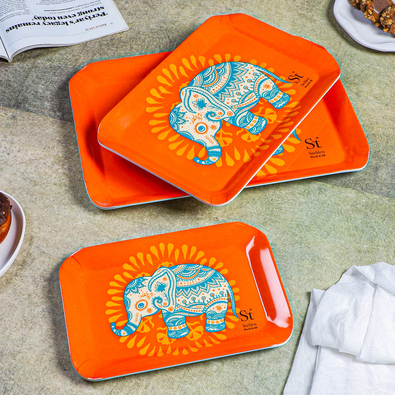 Vibrant Haathi Melamine Serving Tray - Set Of Three