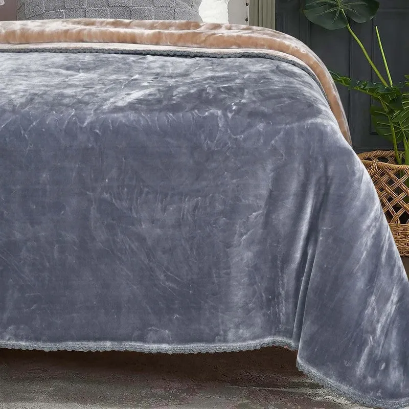 Singu Polyester Solid Blanket - Beige,Grey media 3