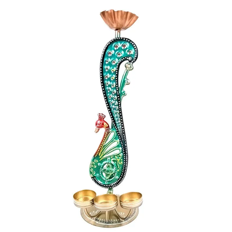 Peacock Majesty Quad Slot Iron Tea Light Candle Holder media 3