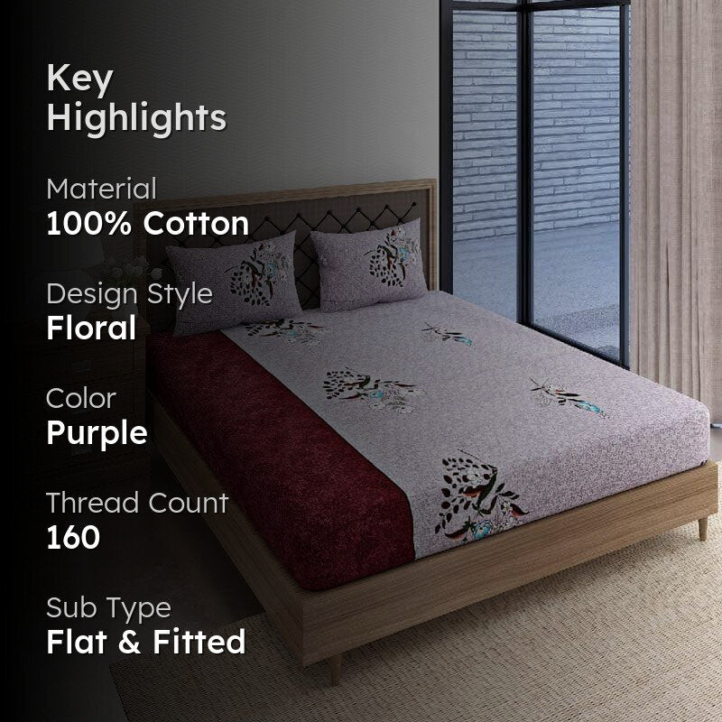 Swayam Zarela Floral Cotton Bedsheet (Maroon) - 160 TC media 2