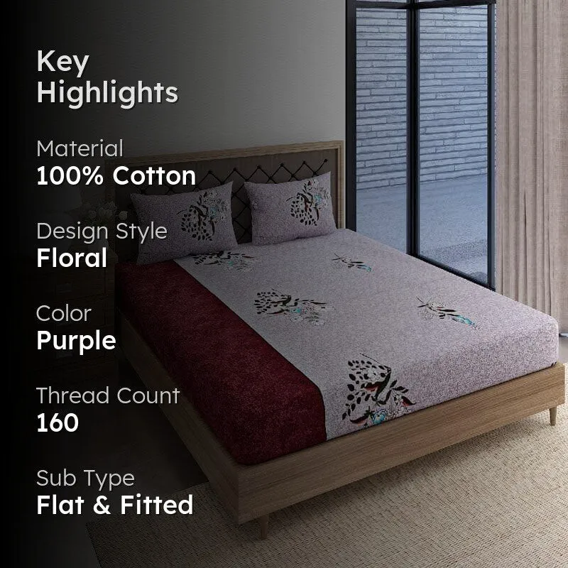 Swayam Zarela Floral Cotton Bedsheet (Maroon) - 160 TC media 2