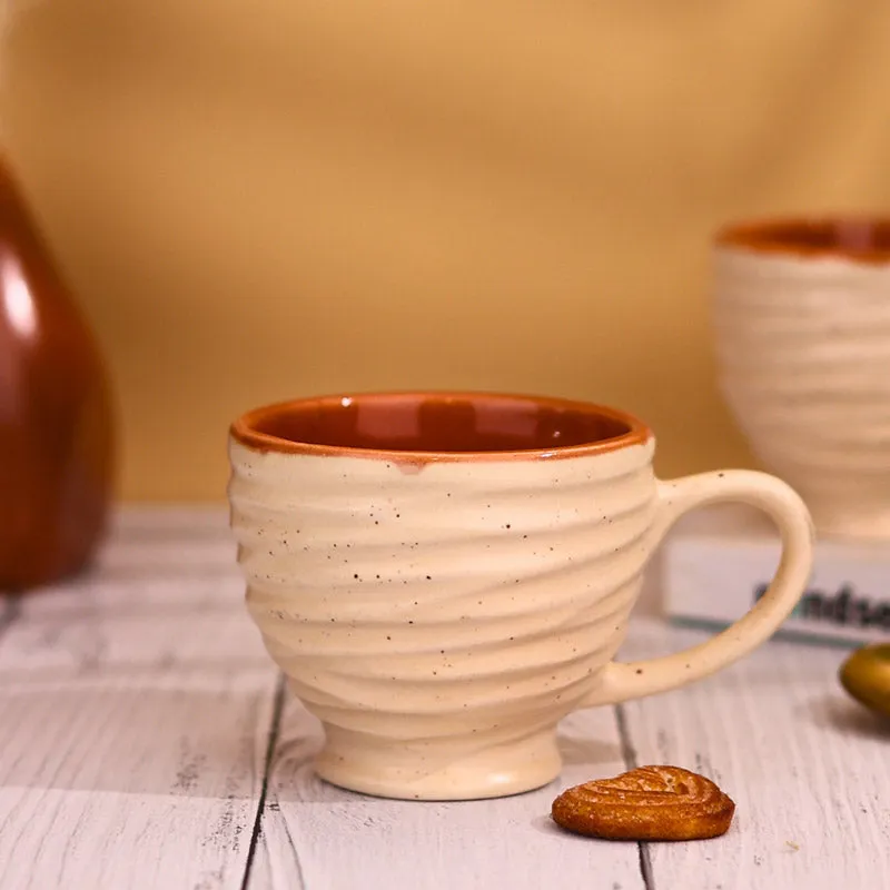 Mayla Ceramic Tea Cup (120 mL Each/Brown,Cream) - Set of Two media 3