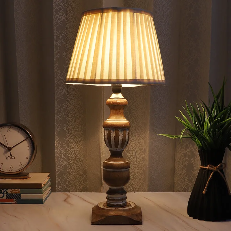 Gujo Totem Pleated Mango Wood Table Lamp - White,Brown media 1