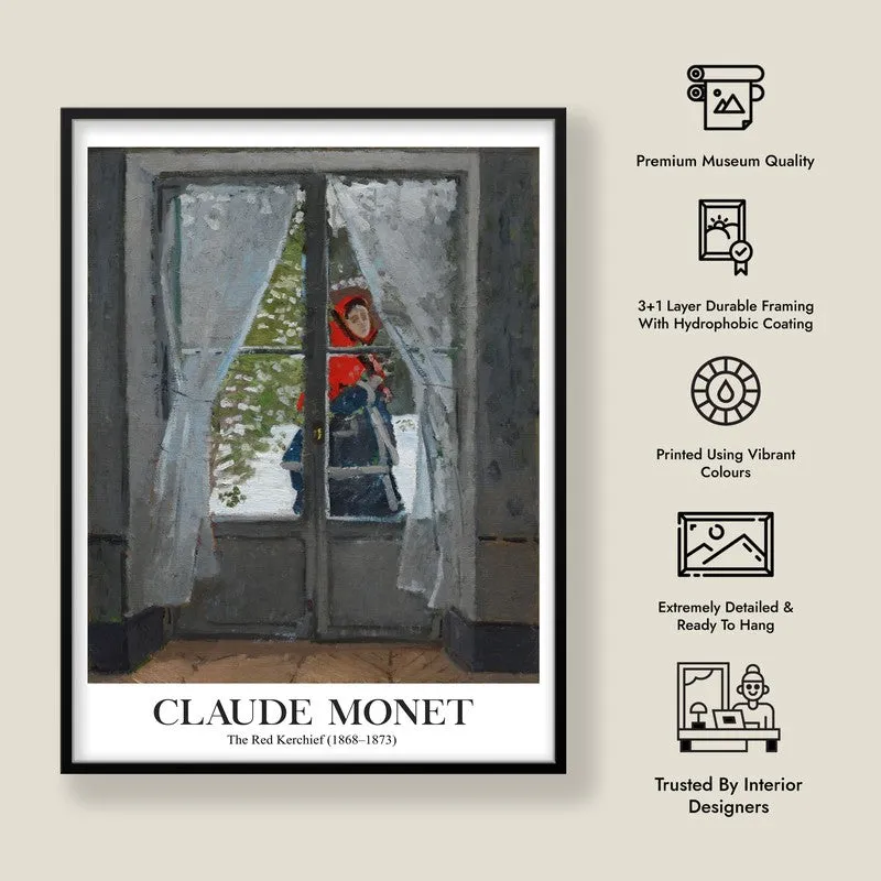The Red Cape Madame Monet Archival Canvas Wall Painting - Black Frame media 8