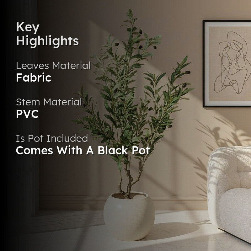 Artificial Olive Plant With Black Fiber Pot - 3.6 Feet media 2