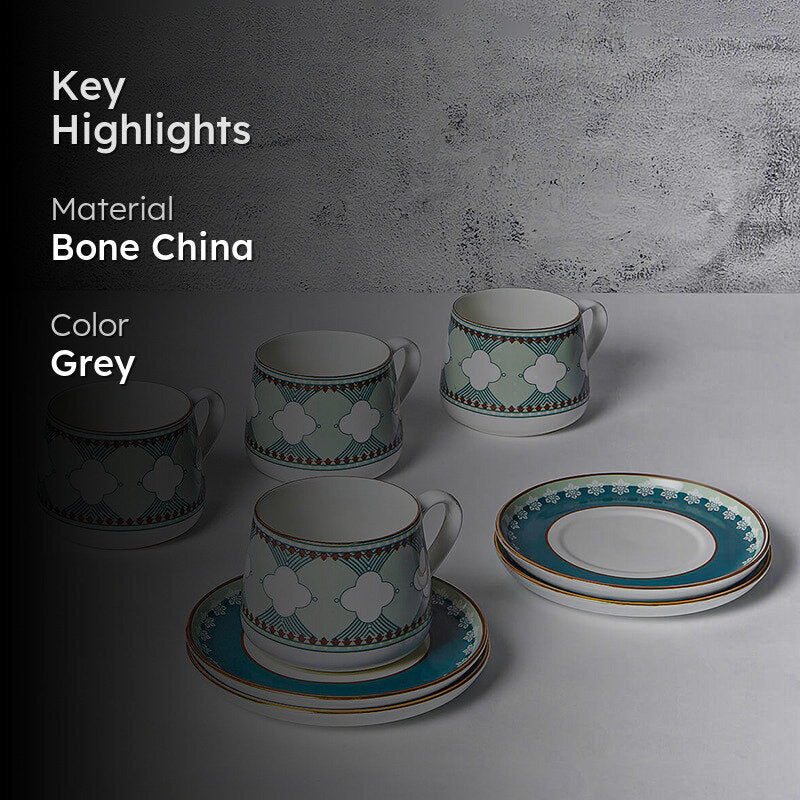 India Circus Wisteria Bone Chine Cup And Saucer Set (180 mL) - Eight Piece Set media 2