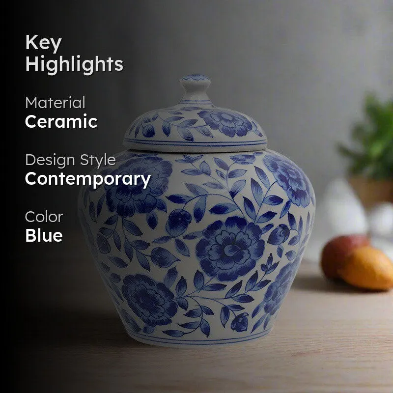 Indigo Phulkari Handpainted Vase media 2