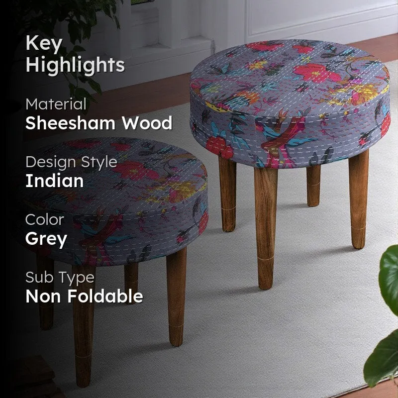 Navro Sheesham Wooden Stools (Grey) - Set Of Two media 2