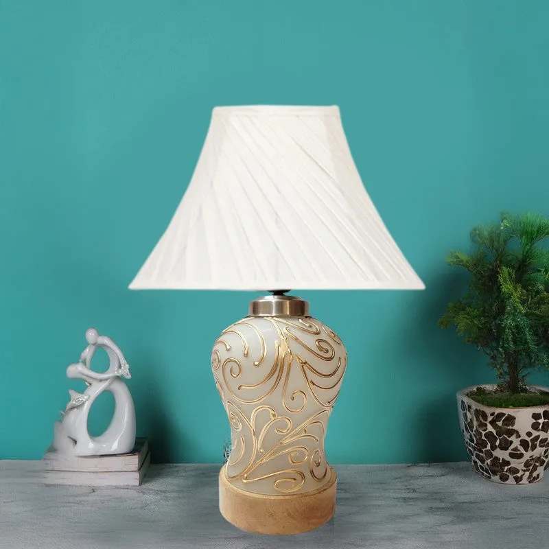 Lumithra Pleated Wood & Cotton Table Lamp - OffWhite media 3