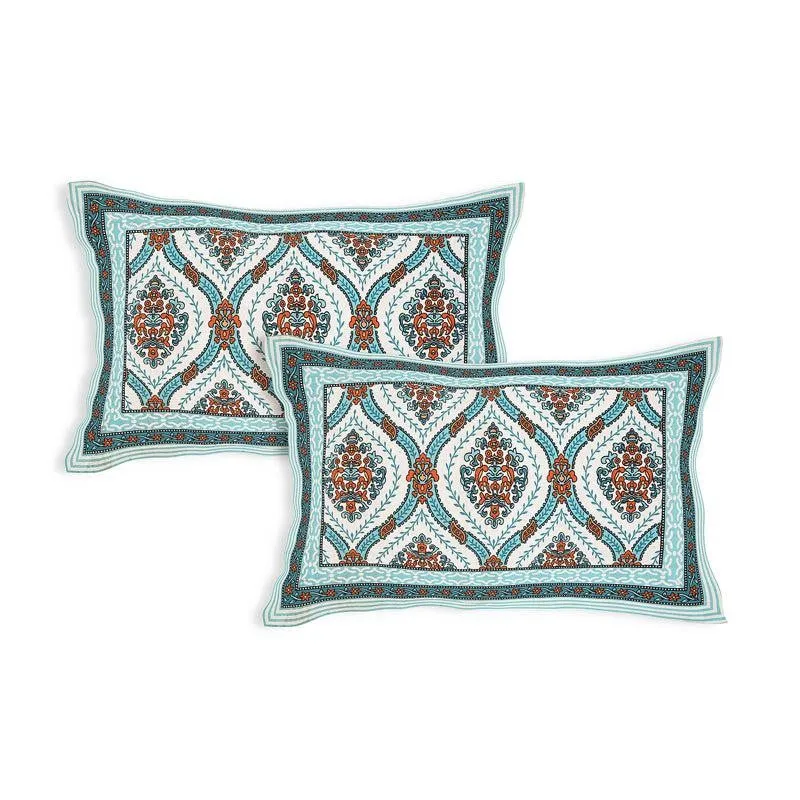 Dayalu Ethnic Cotton Bedsheet (Blue,Orange) - 144 TC media 5